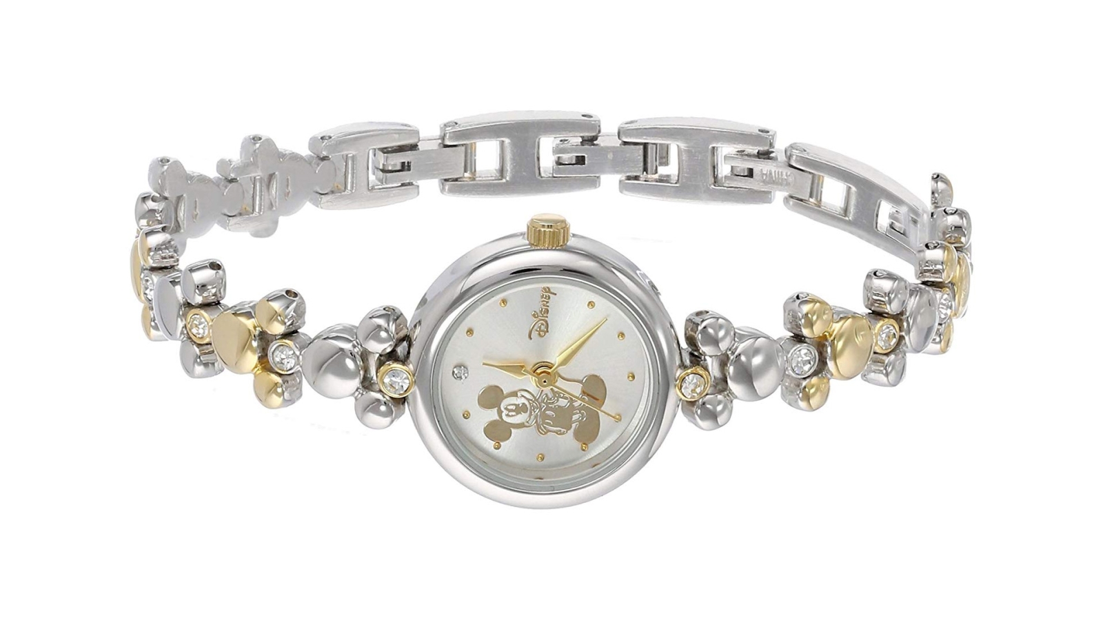 Disney Mickey Mouse Women\'s 2-Tone Thin Bracelet Link Watch Disney Mickey & Minnie Colored Link Bracelet Watch | HSN main image 2