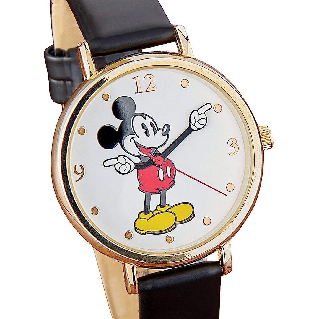 Classic Gold Tone Black Strap Mickey Mouse Hands Watch - MK1477 display picture 2