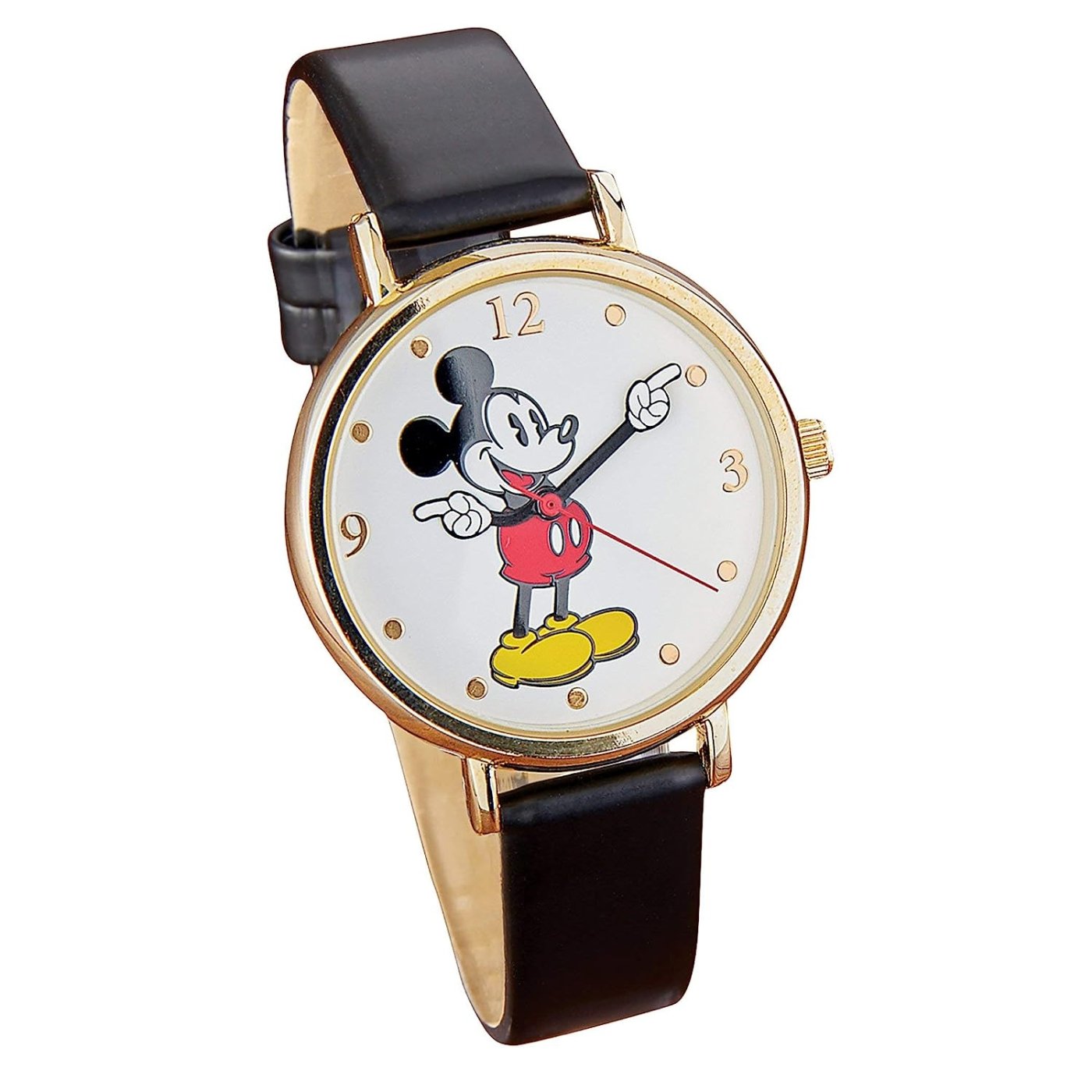 Model: Classic Gold Tone Black Strap Mickey Mouse Hands Watch