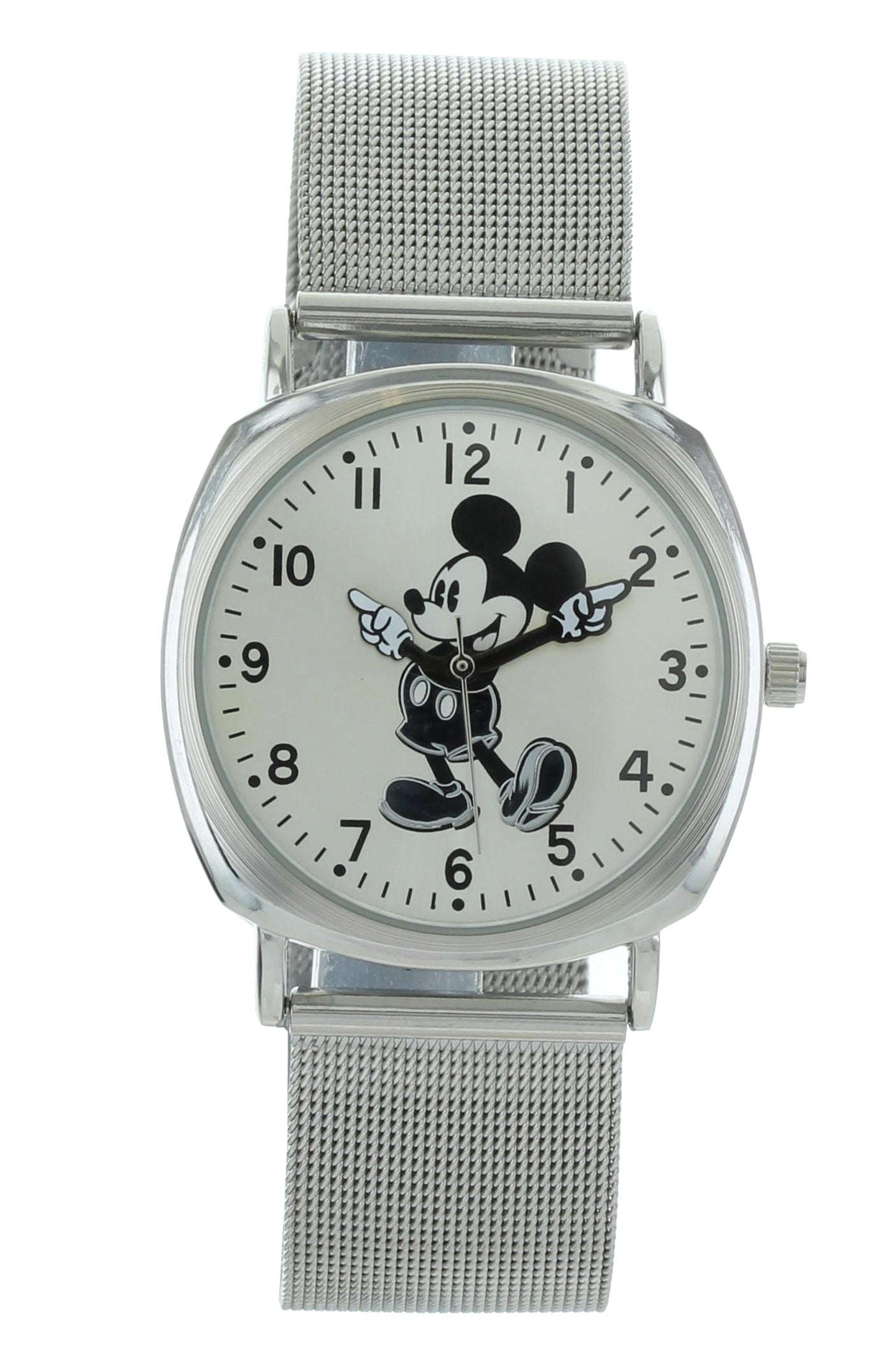 Model: Charming Disney Unisex Mickey Mouse Analog Watch with Silver Tone Mesh Band