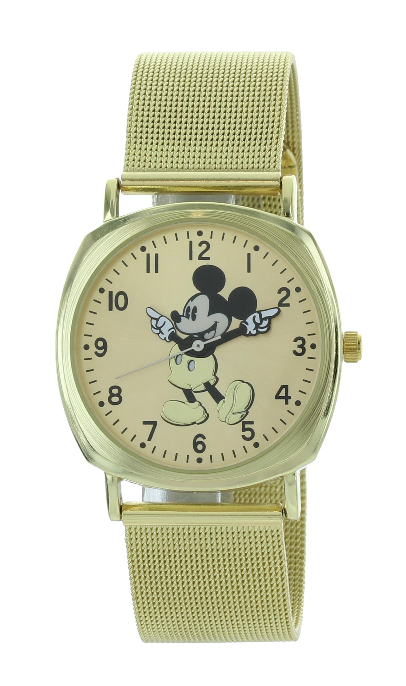 Model: Cute Disney Unisex Mickey Mouse Analog Watch with Gold Tone Mesh Band