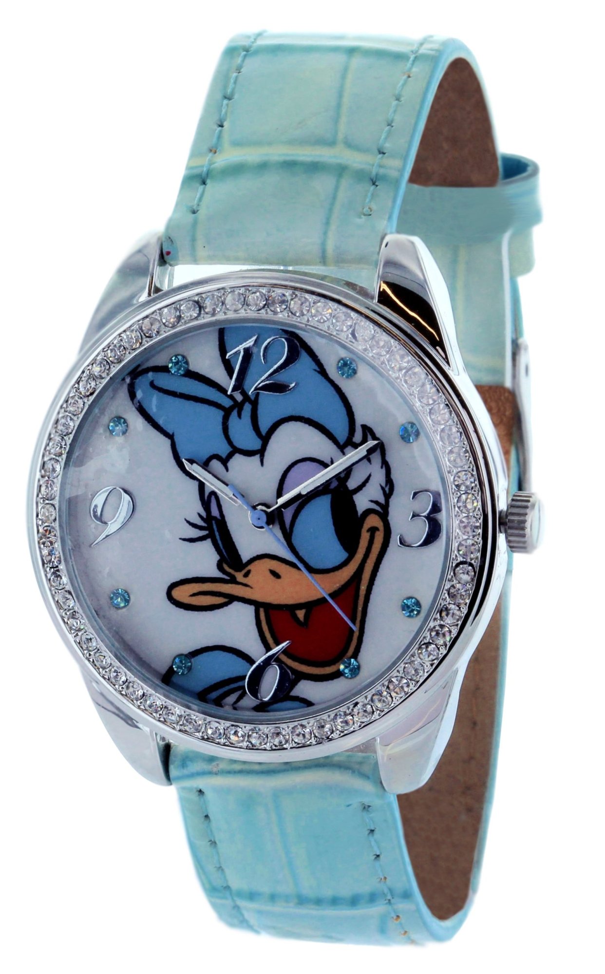 Model: Daisy Duck Watch With Stone Bezel and Genuine Leather Strap