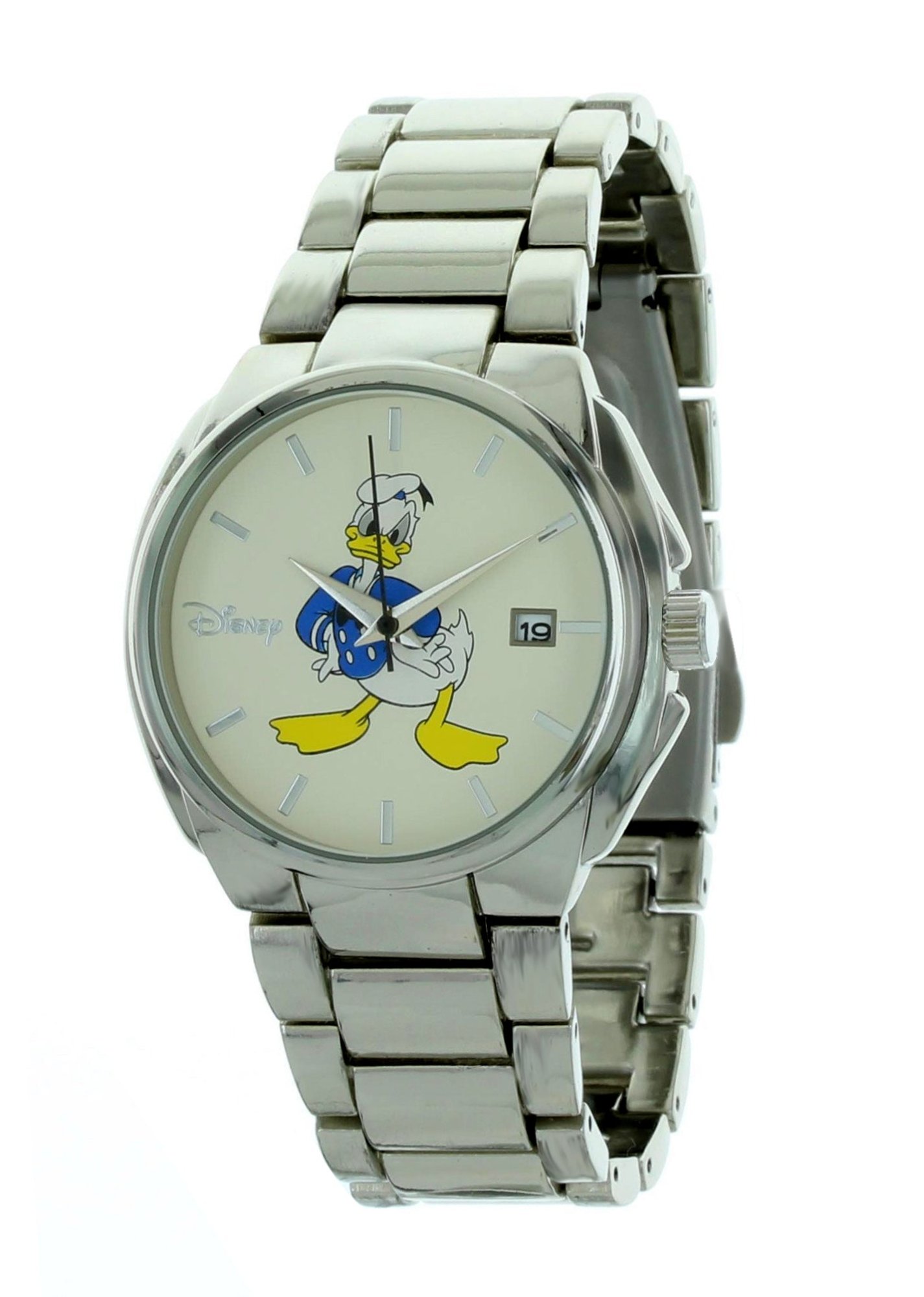 Model: Disney Donald Duck Men's Watch with Date and Silver Tone Metal Band