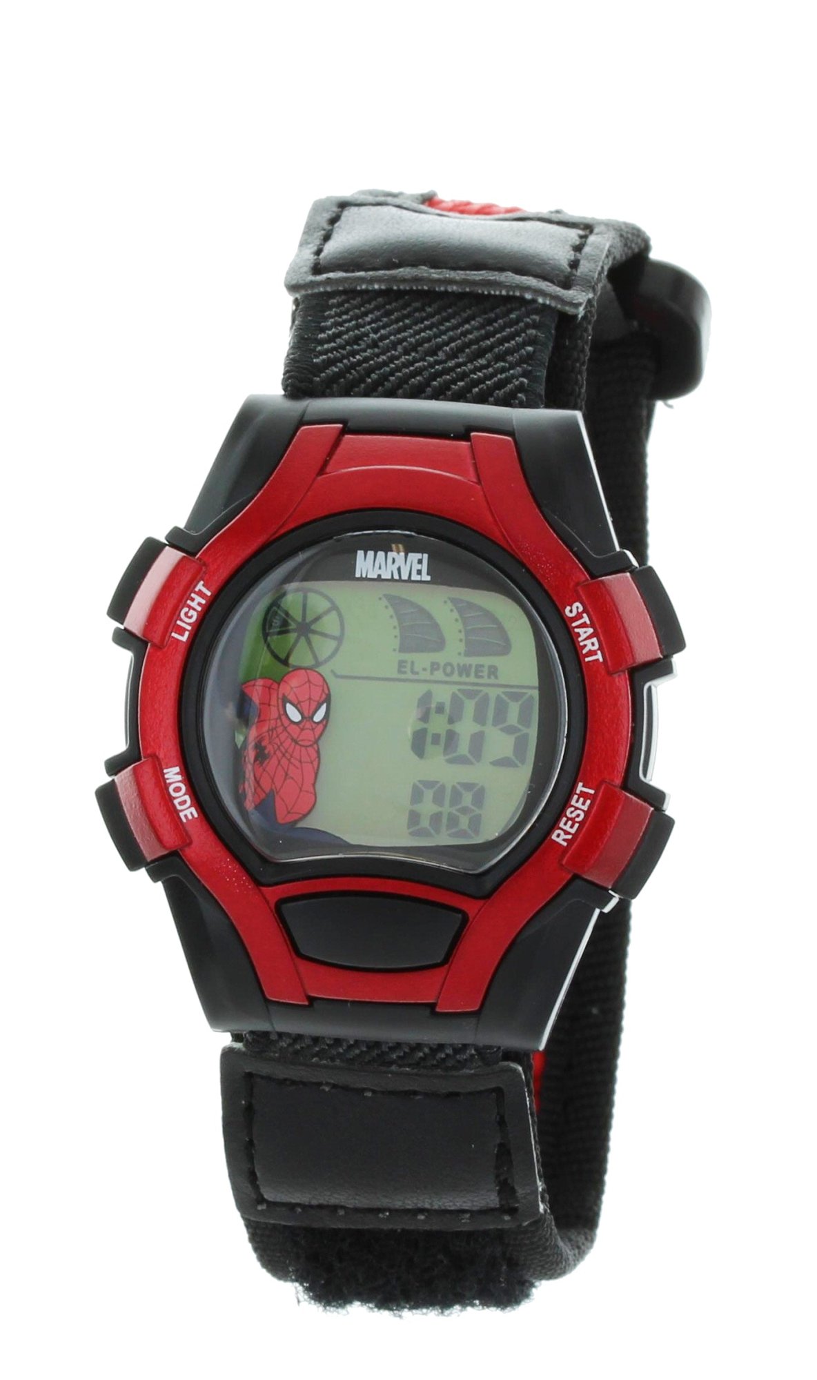 Model: Disney MARVEL Spiderman Watch with Black and Red Cloth Band and Green Light