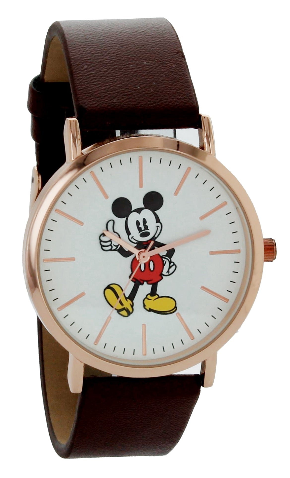 Model: Disney Mickey Mouse Watch Rose Gold Tone Case and Brown Strap