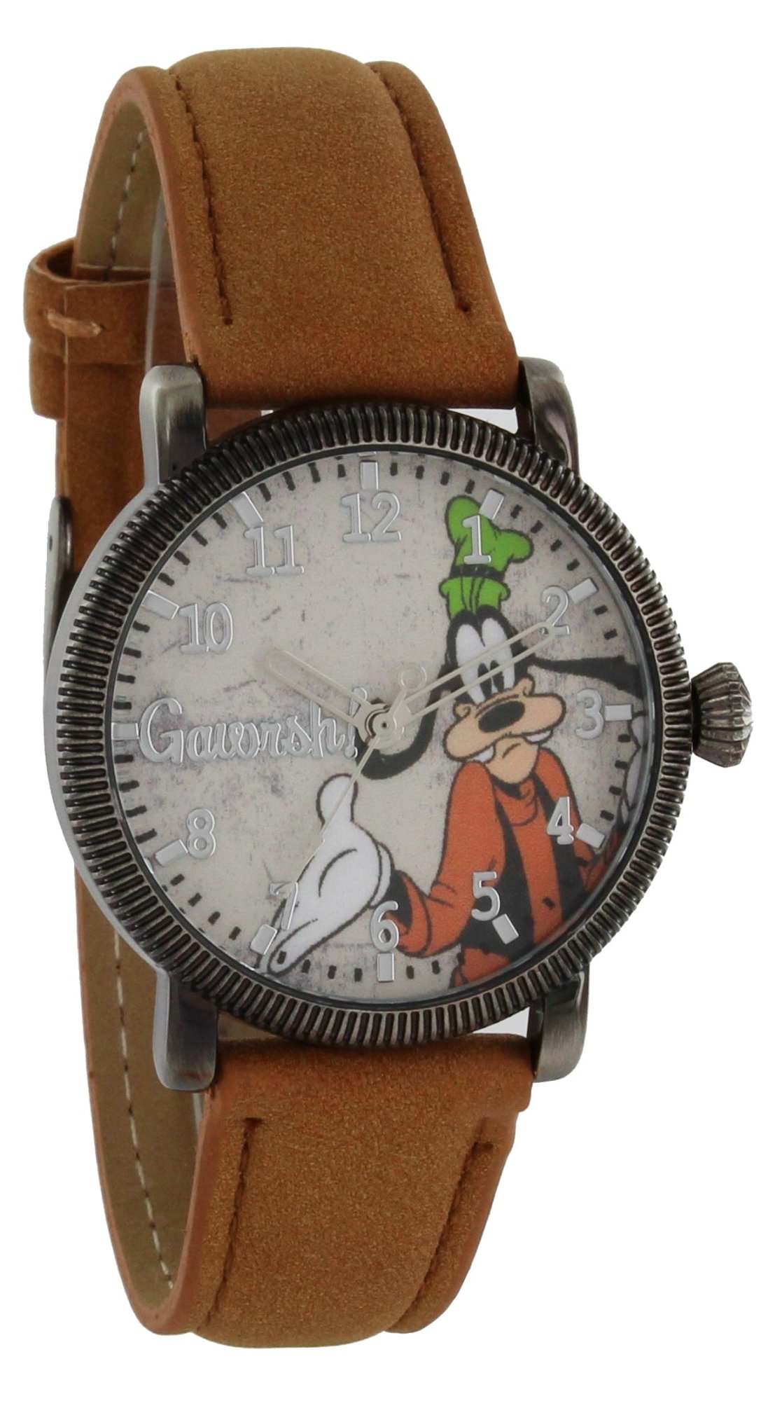 Model: Disney Vintage Style Goofy Watch with Ridged Gun Color Case