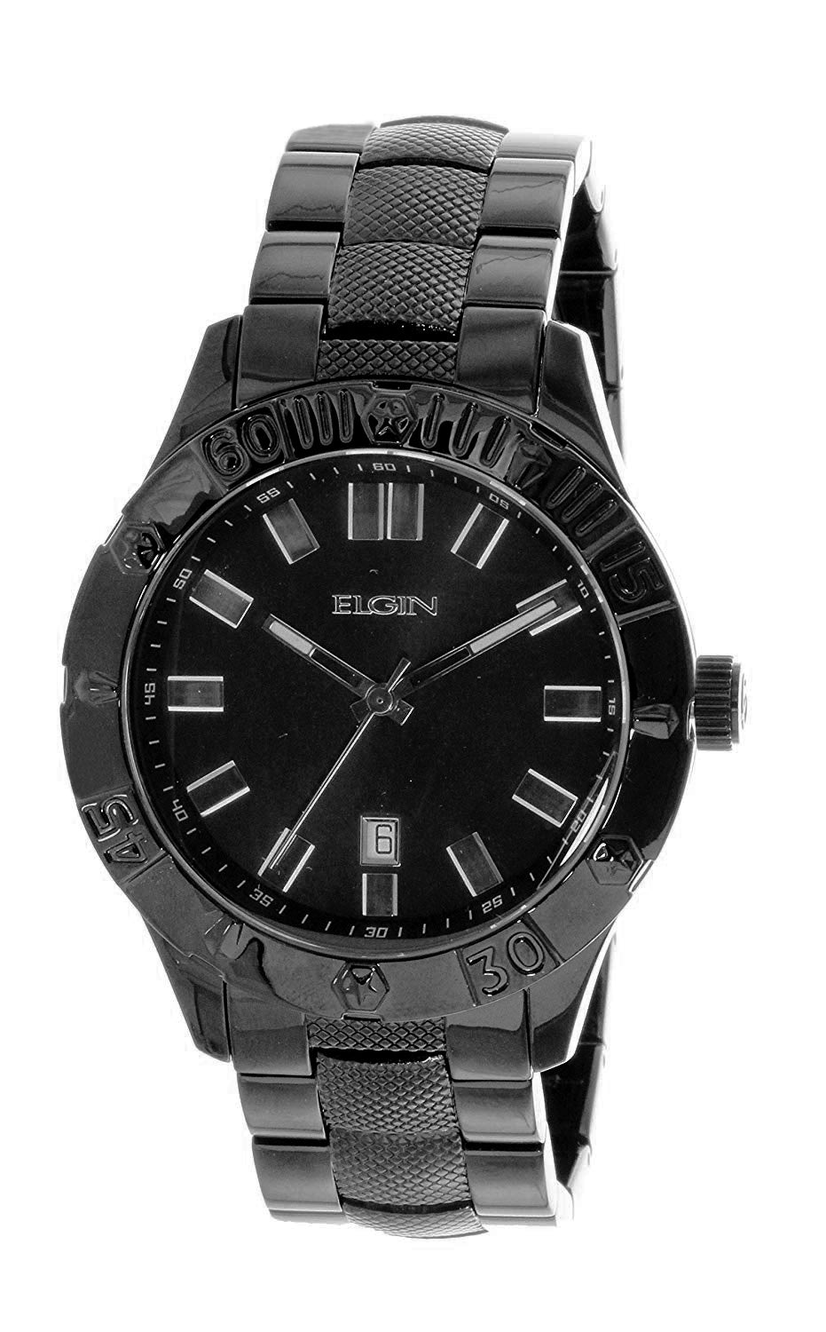 Model: Men's Elgin Round Analog Black On Black Watch With Date