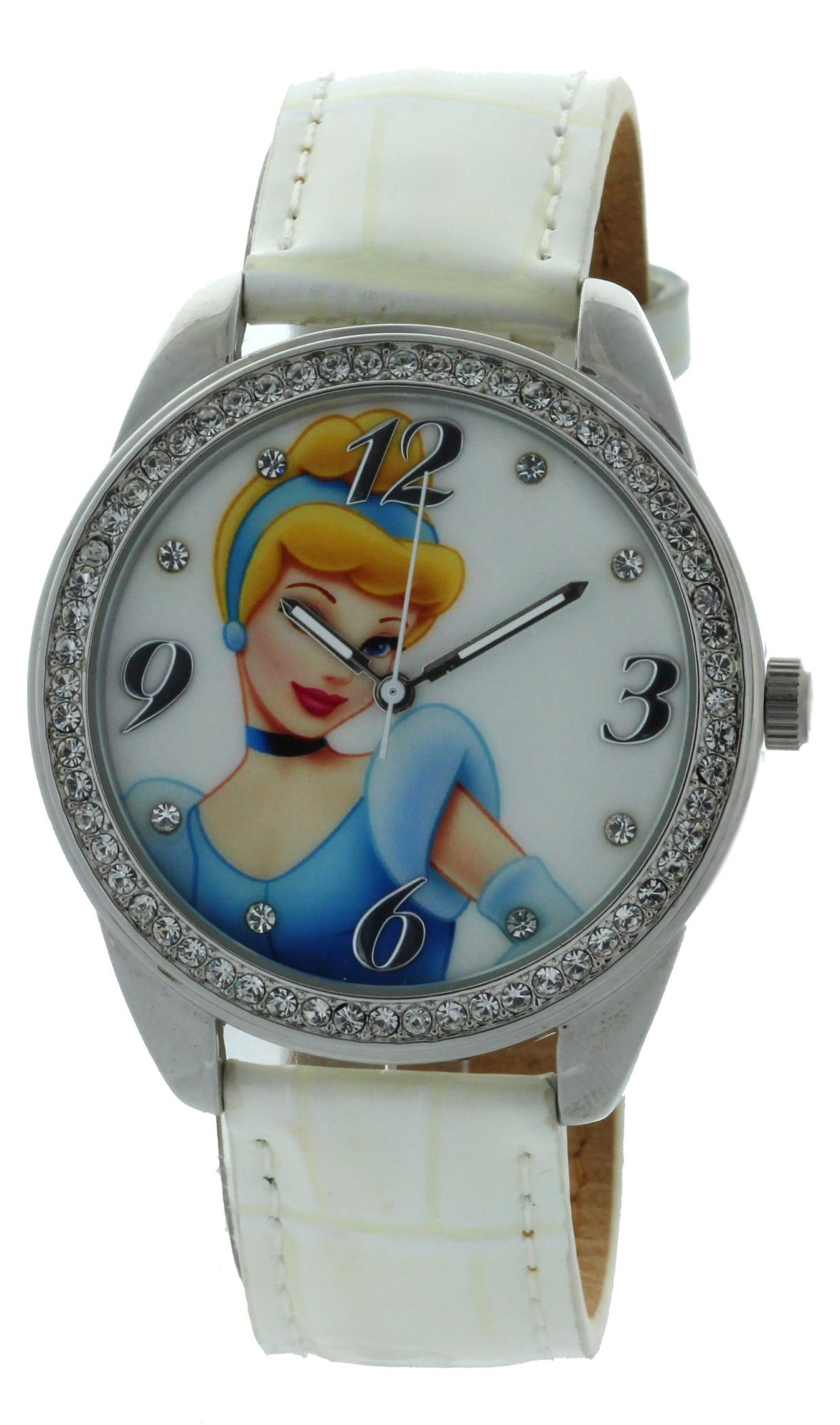 Model: Girls Disney Princess Quartz Fashion Watch with White Leather Strap