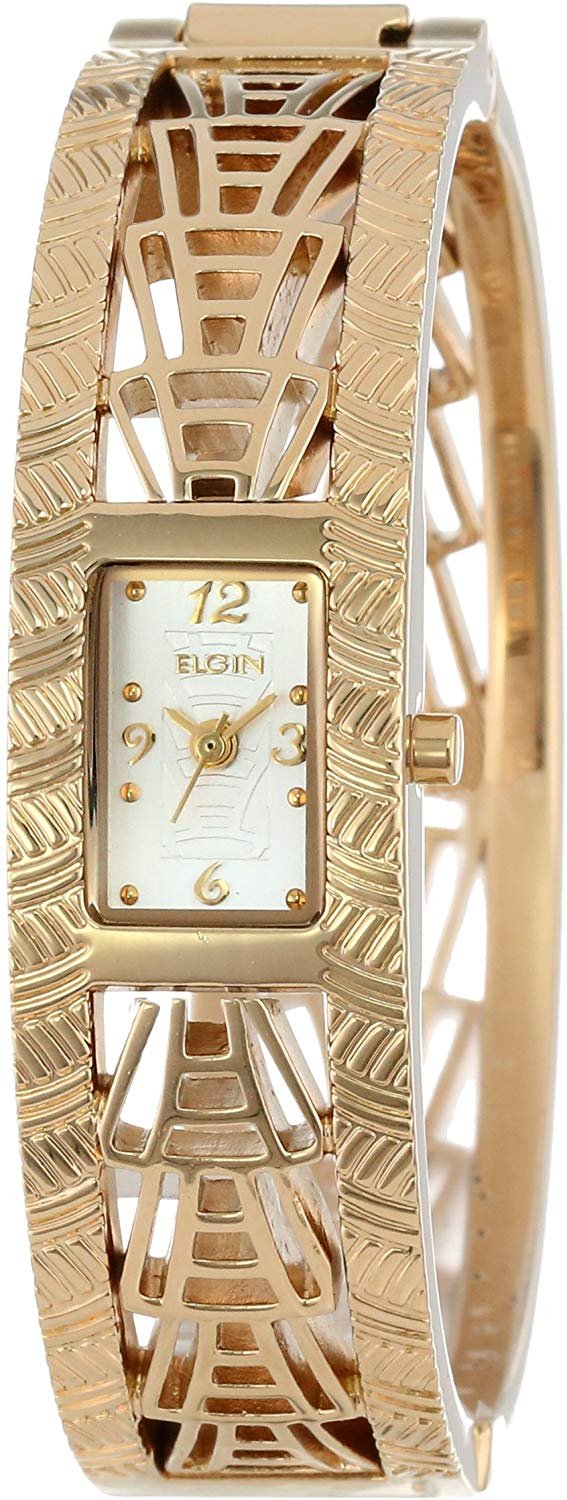 Model: Ladies Elgin Quartz Gold Tone Bracelet Cuff Dress Watch