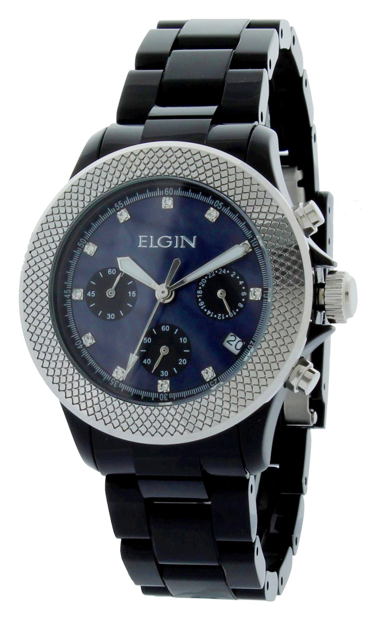 Model: Elgin Ladies Watch EG7040B-L61 Silver Metal Bezel 40MM Chronograph