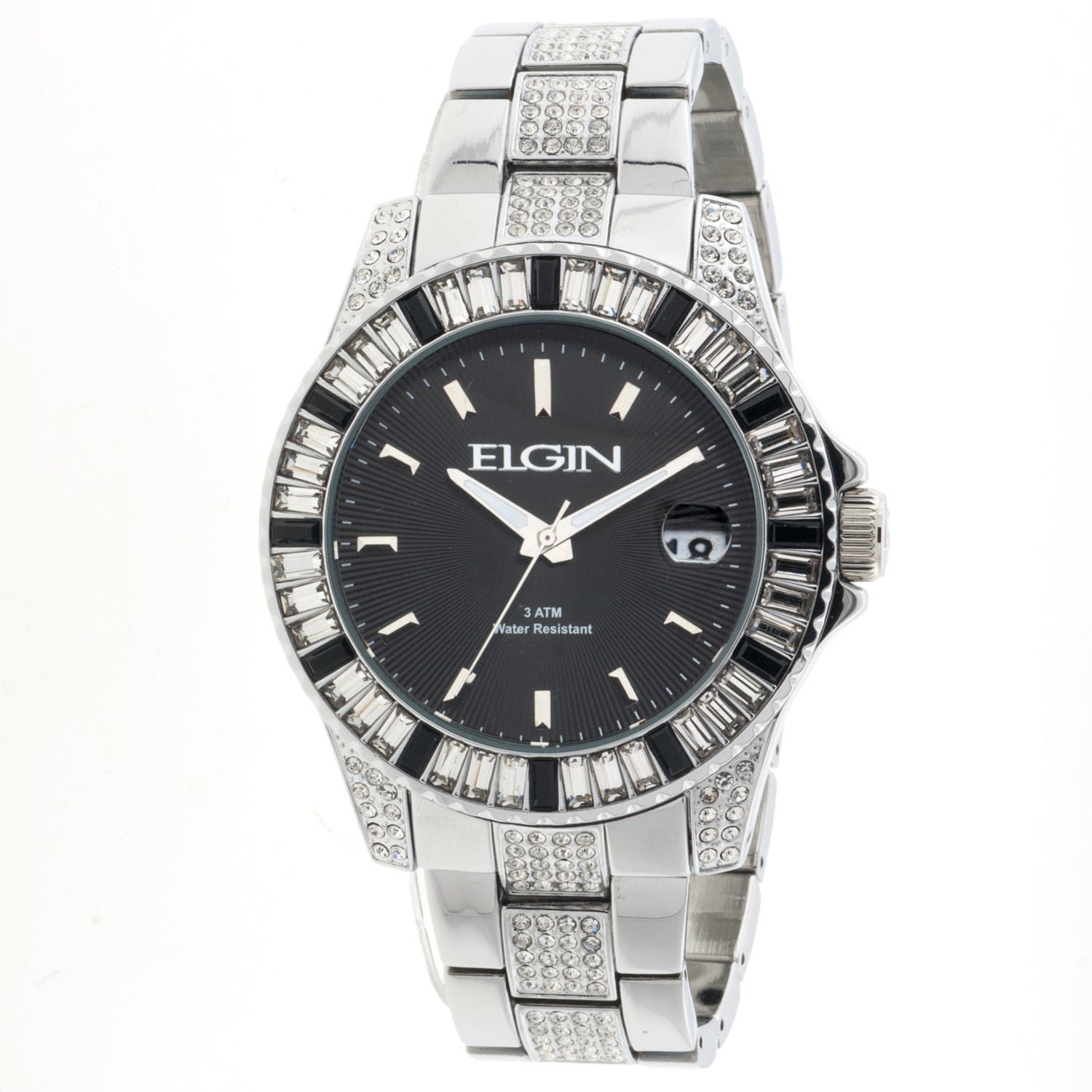 Model: Elgin Men's Stainless Steel Watch With Swarovski Crystals and Gift Box