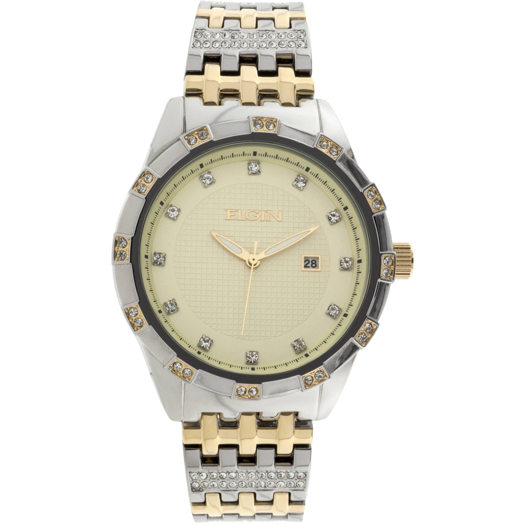 Model: Men's Elgin Two Tone Champagne Dial Crystal Accented Bracelet Watch