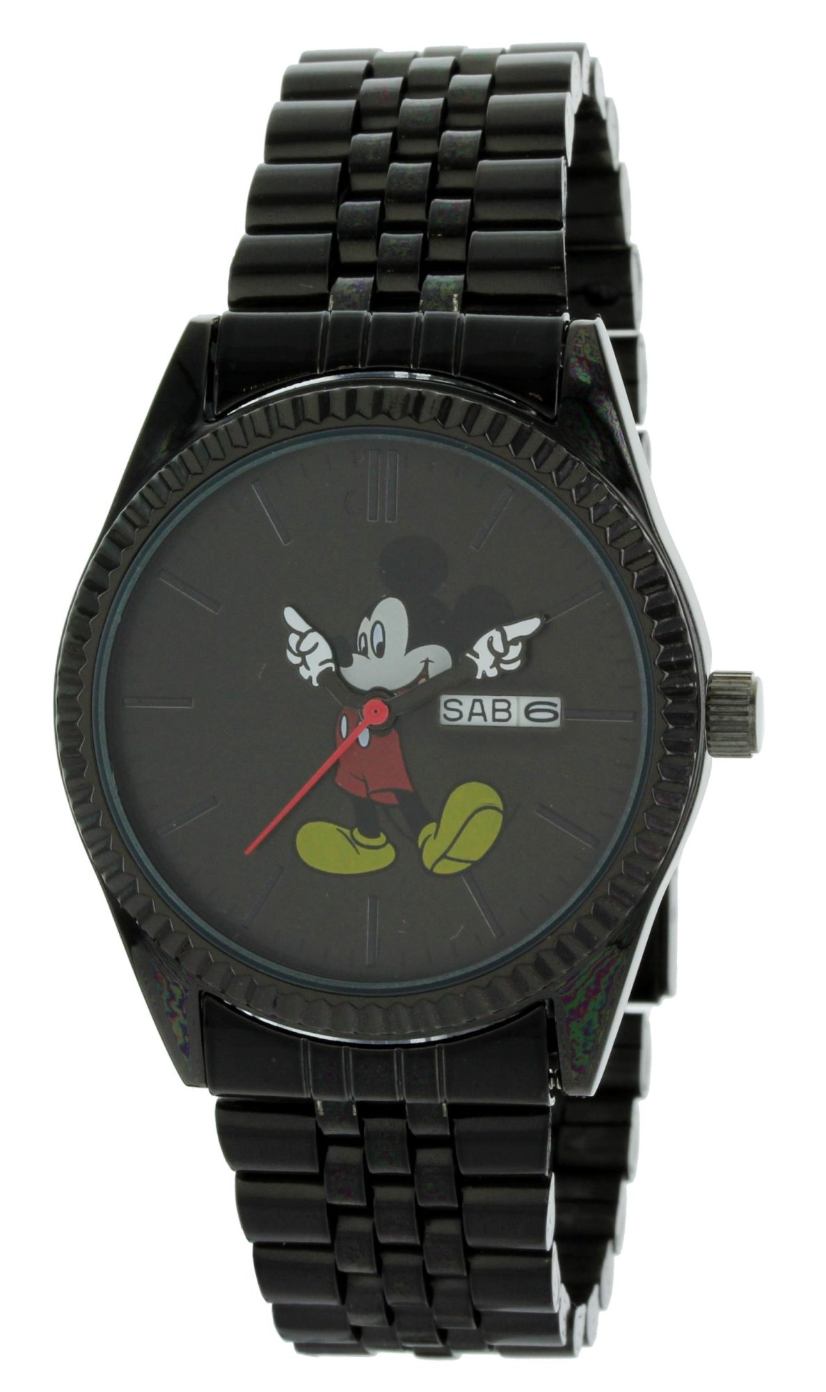 Model: Men's Mickey Mouse Watch in IP Black with Day and Date
