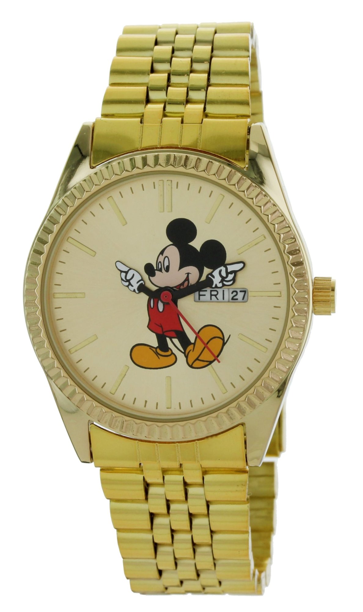Model: Men's Mickey Mouse Watch in Yellow Gold with Day and Date