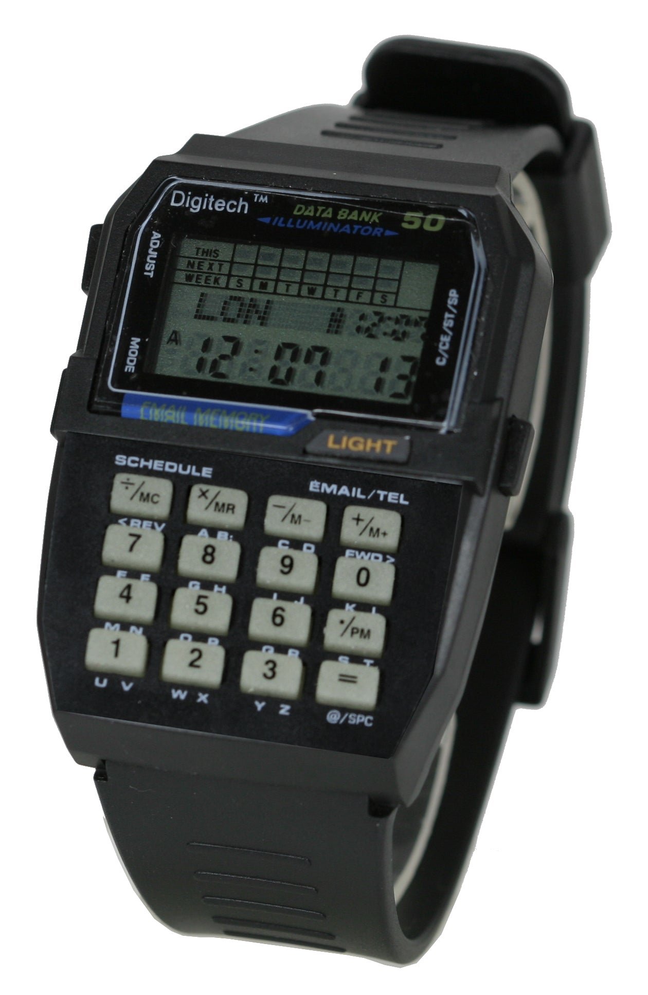 Model: Vintage Retro Black Rubber Data Bank Digital Calculator Multifunction Smart Watch