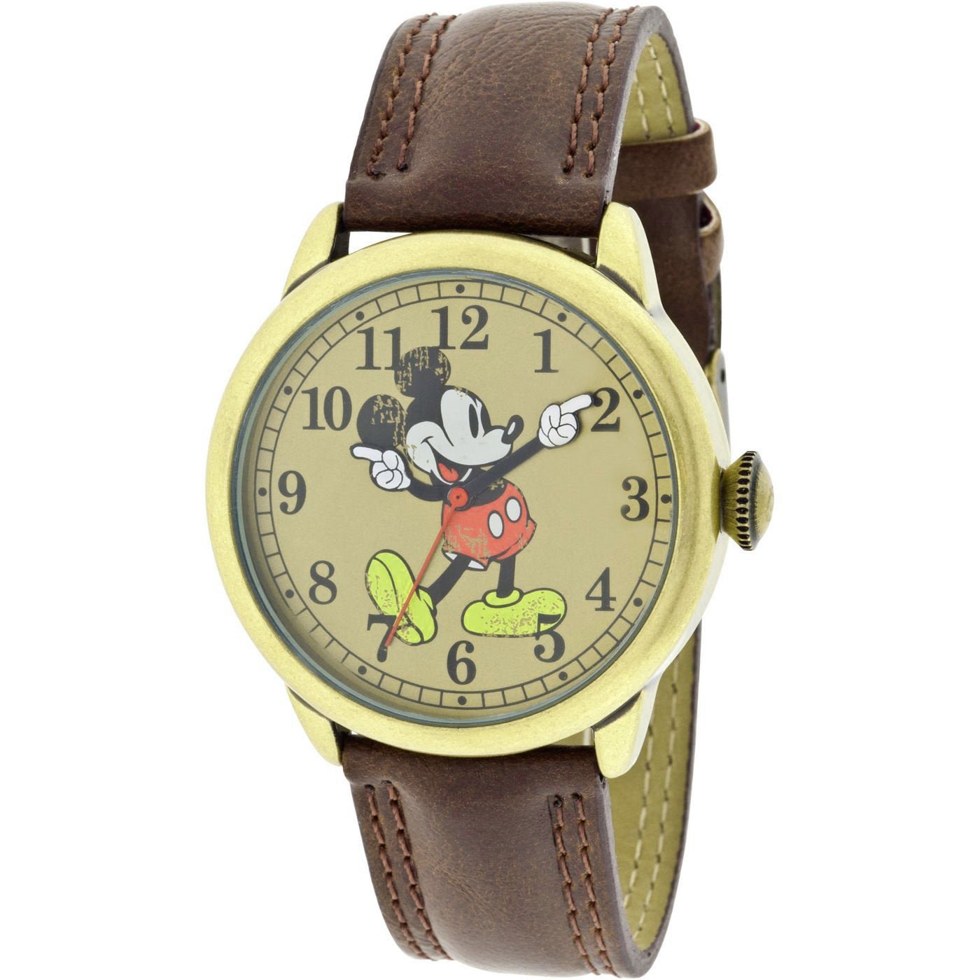 Model: Vintage Style Disney Mickey Mouse Molded-Hands Watch with Brown Strap
