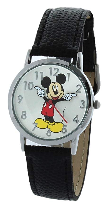 Model: Women's Disney Mickey Mouse Molded-Hands Watch with Black Genuine Leather Strap