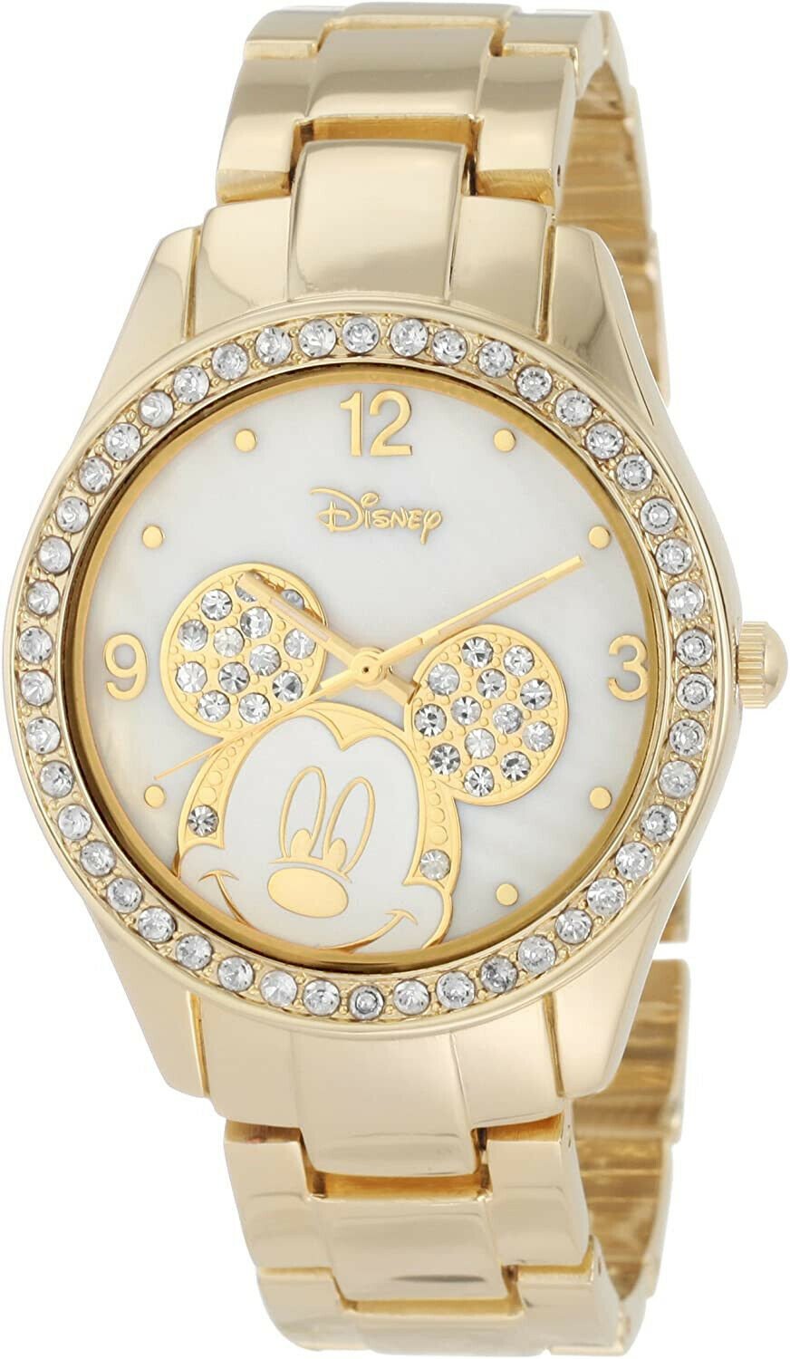 Model: Women's Disney Mickey Mouse Watch with  Rhinestone Accented Gold Tone Bracelet