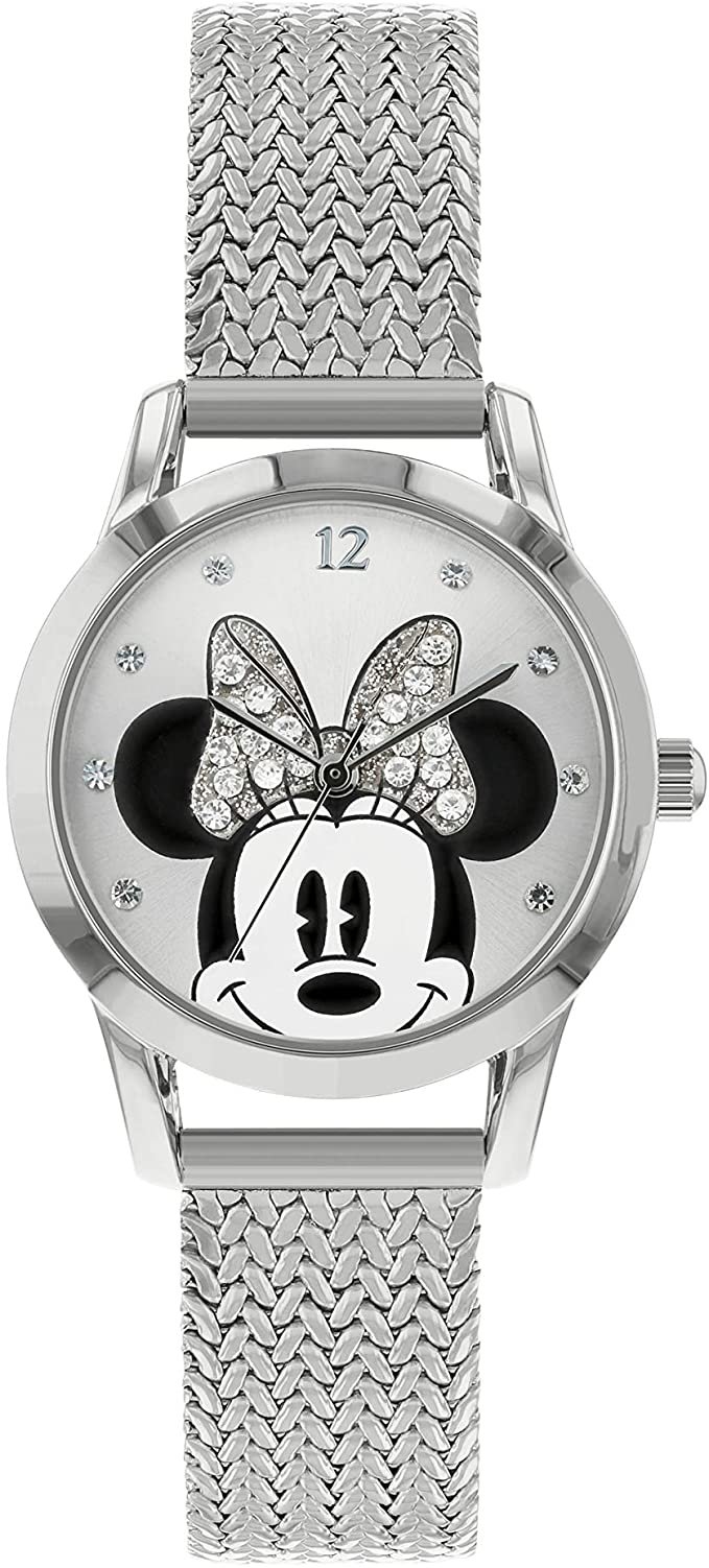 Model: Women's Disney Quartz Watch with Silver Color Round Case and Stainless Steel Mesh Strap