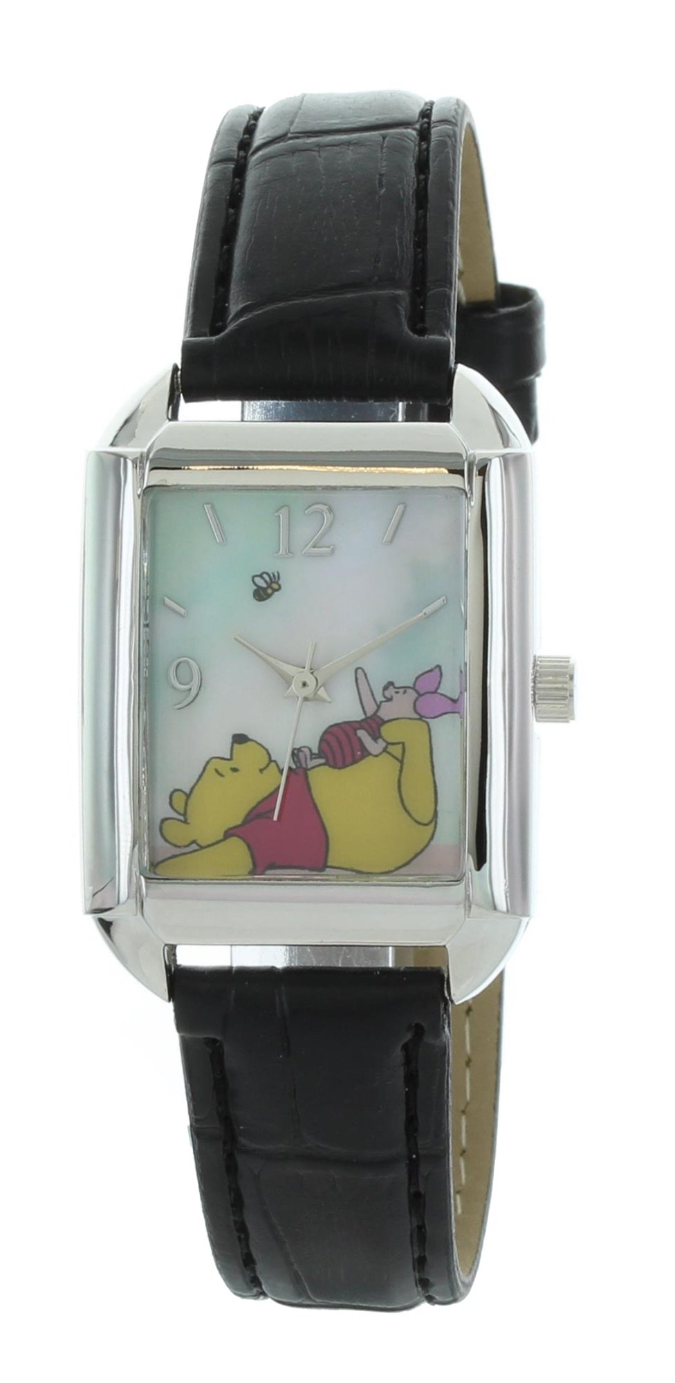 Model: Women’s Disney Watch Features Winnie Pooh and Piglet Watching a Beeh Black Band