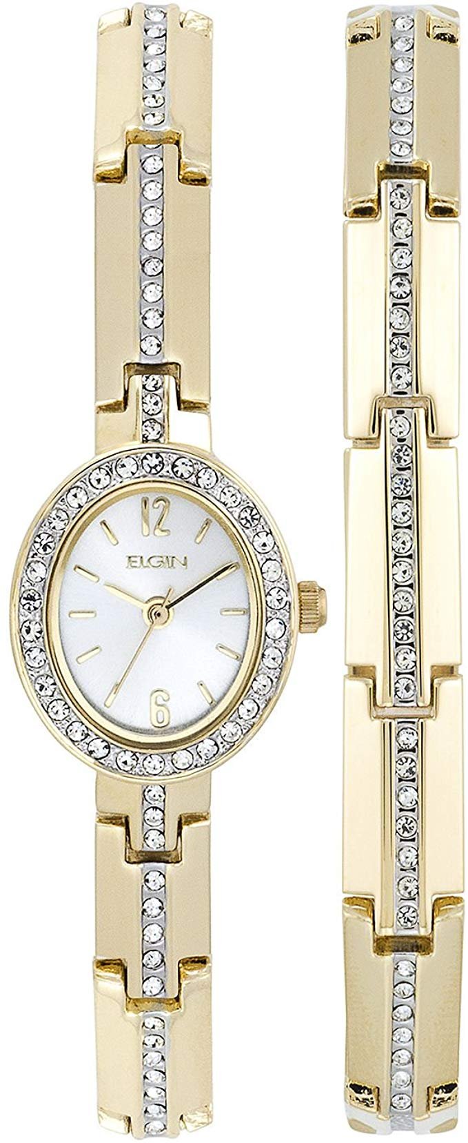 Model: Women's Elgin Crystal Accented Dress Watch and Bracelet Set
