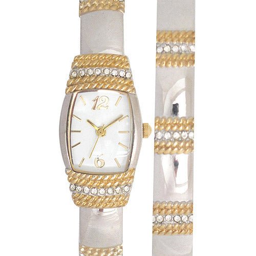 Model: Women's Elgin Two-Tone Bangle Watch and Matching Bracelet Set